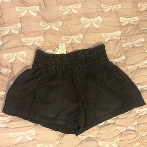 aerie Black High-Rise Smocked-Waist Lounge Shorts